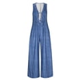 thumbnail image 5 of ClodeEU Women's V Neck Sleeveless Wide Leg Jumpsuit,Casual Loose Romper with Pockets Blue,Women's Plus XL, 5 of 7