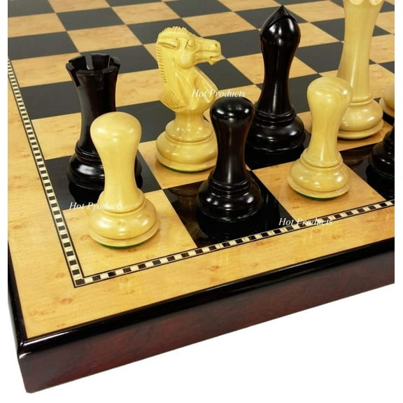 Black  Natural Empire Modern Staunton Wood Chess Set W/ 18" Walnut Color Board