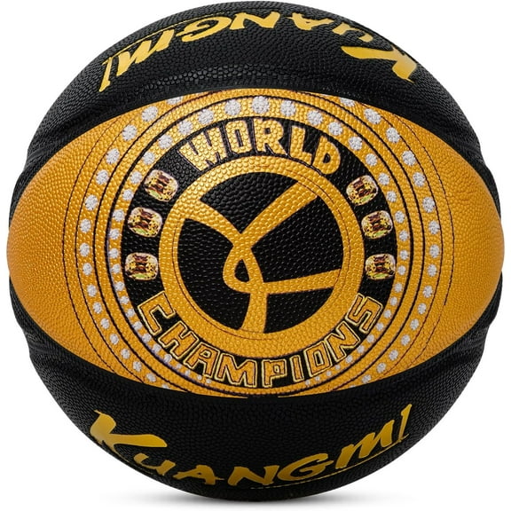 Kuanming Champion Ring Inspired Basketball, Official Size 7 (29.5 inches) PU Leather - Black and Gold Basketball, Design Sense Basketball, Suitable for Training, Entertainment, and Gift Giving