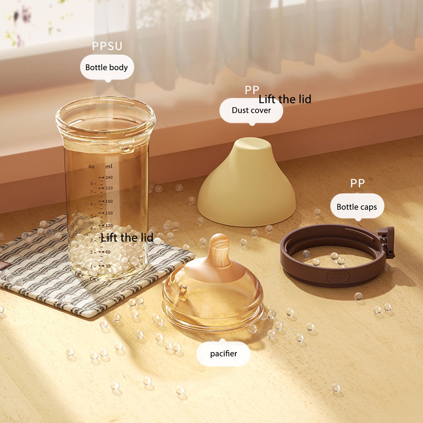 YAHHU Anti-Colic Infant Feeding Breastmilk Bottle Wide Mouth Flip Top PPSU Baby Bottle 8 oz (240ml), Brown, 1 Round Hole 0-3 Months