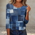 thumbnail image 2 of CYMMPU Flower Pattern 3/4 Sleeve T-Shirts Crew Neck Loose Fit Spring Tops Summer Fashion Shirts Blouses for Women Dressy Casual Lightweight Basic T-Shirts Blue L, 2 of 7