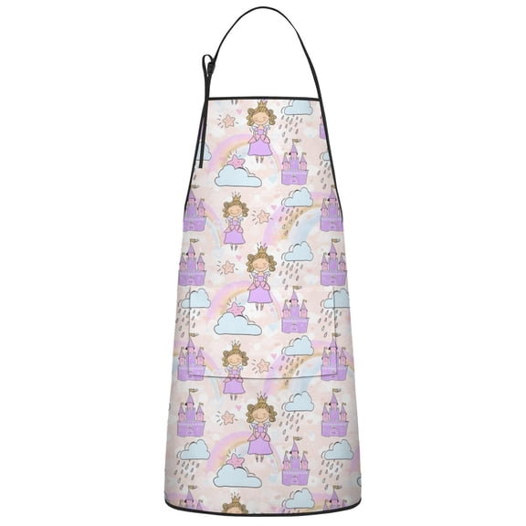 Princess Rainbow Castle Pattern Apron-Garden Aprons for Women with Pockets-Cotton Linen Waterproof Kitchen Cooking Gardening Aprons Adjustable for Kitchen,Cooking,BBQ and Salon 33x27 Inch