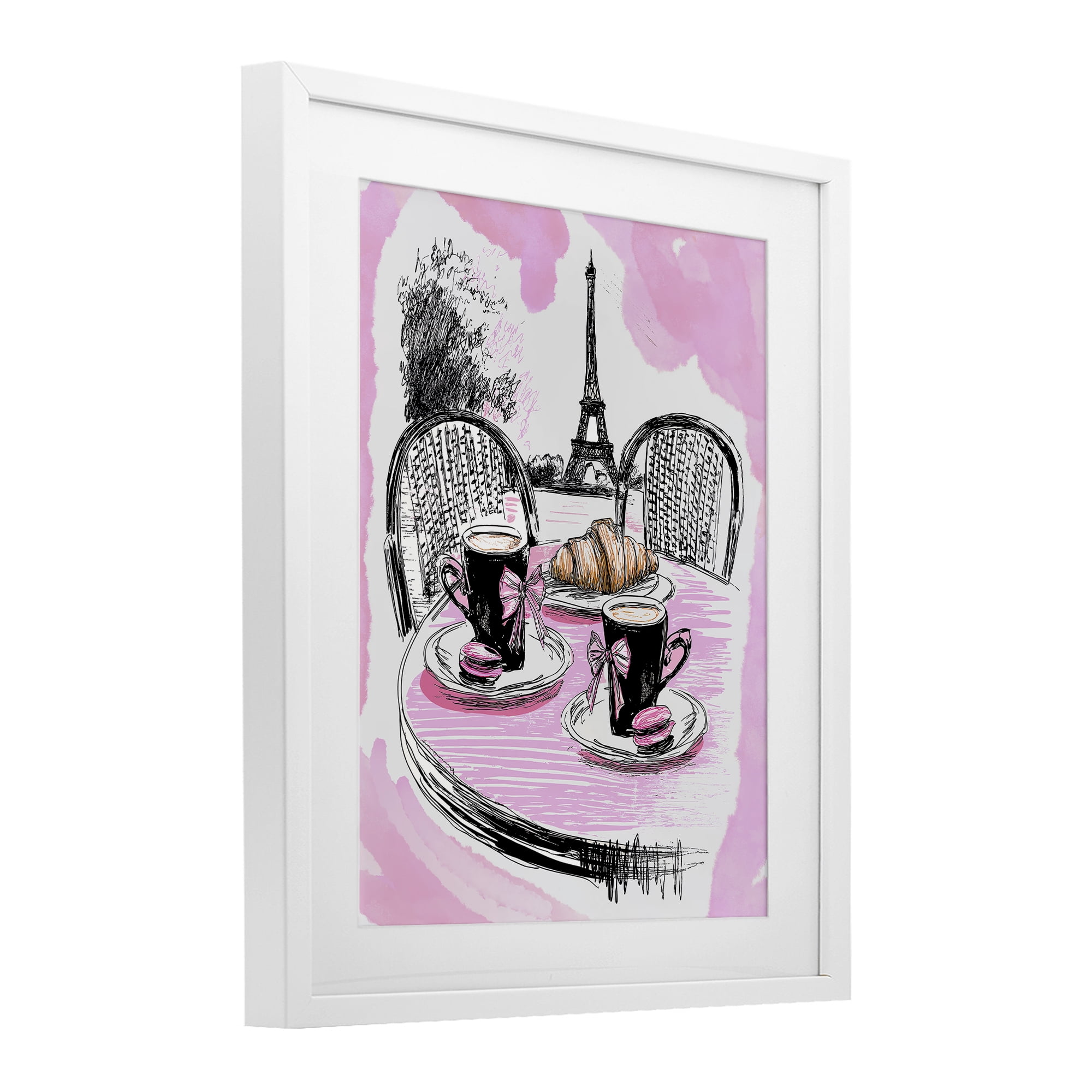 Stupell Industries Pink Parisian Cafe Breakfast White Framed Print Under Glass, design by Jess Stempel