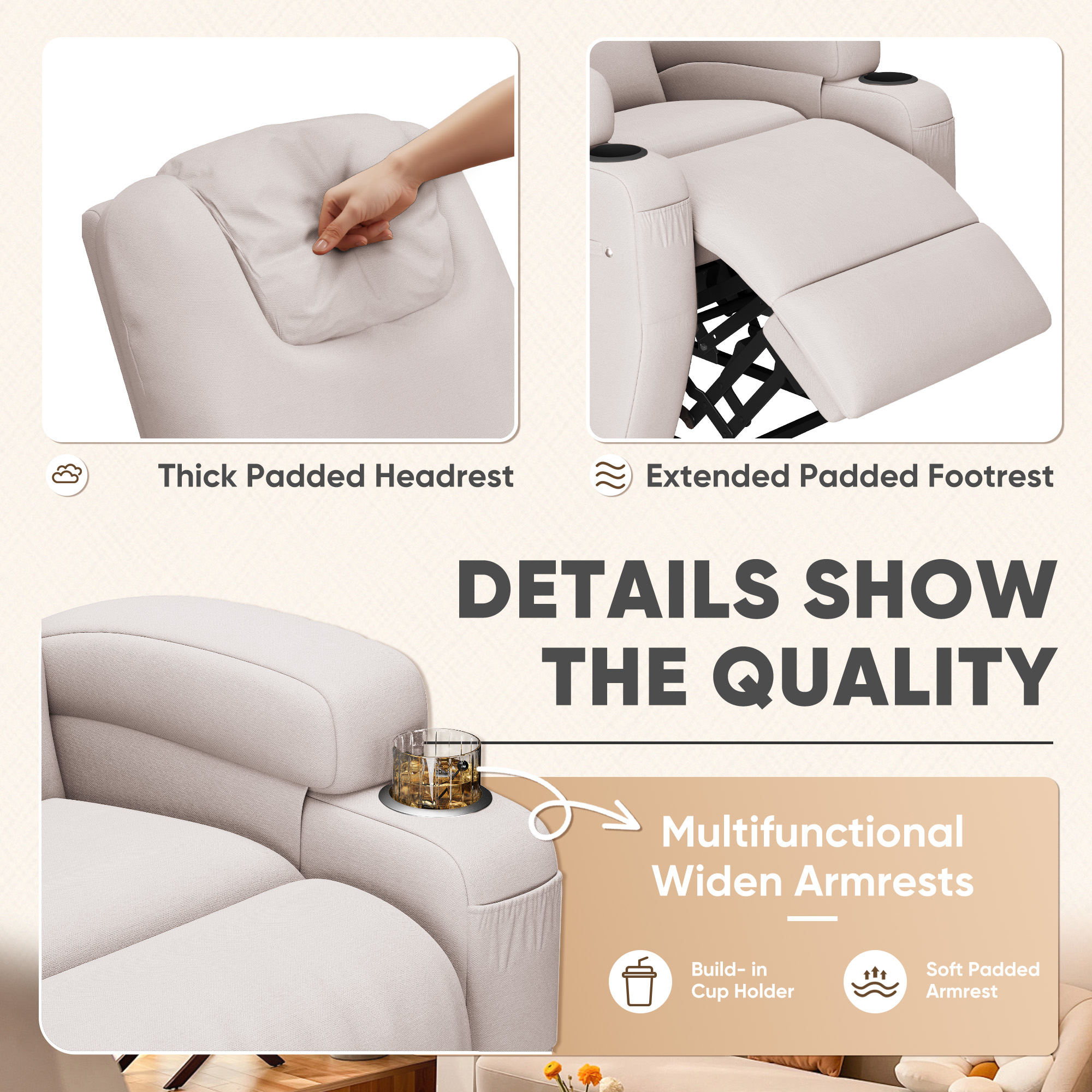 Homall Power Lift Recliner with Eight Vibrating Massages Ergonomic Single Sofa with Side Pocket for Elderly,Beige