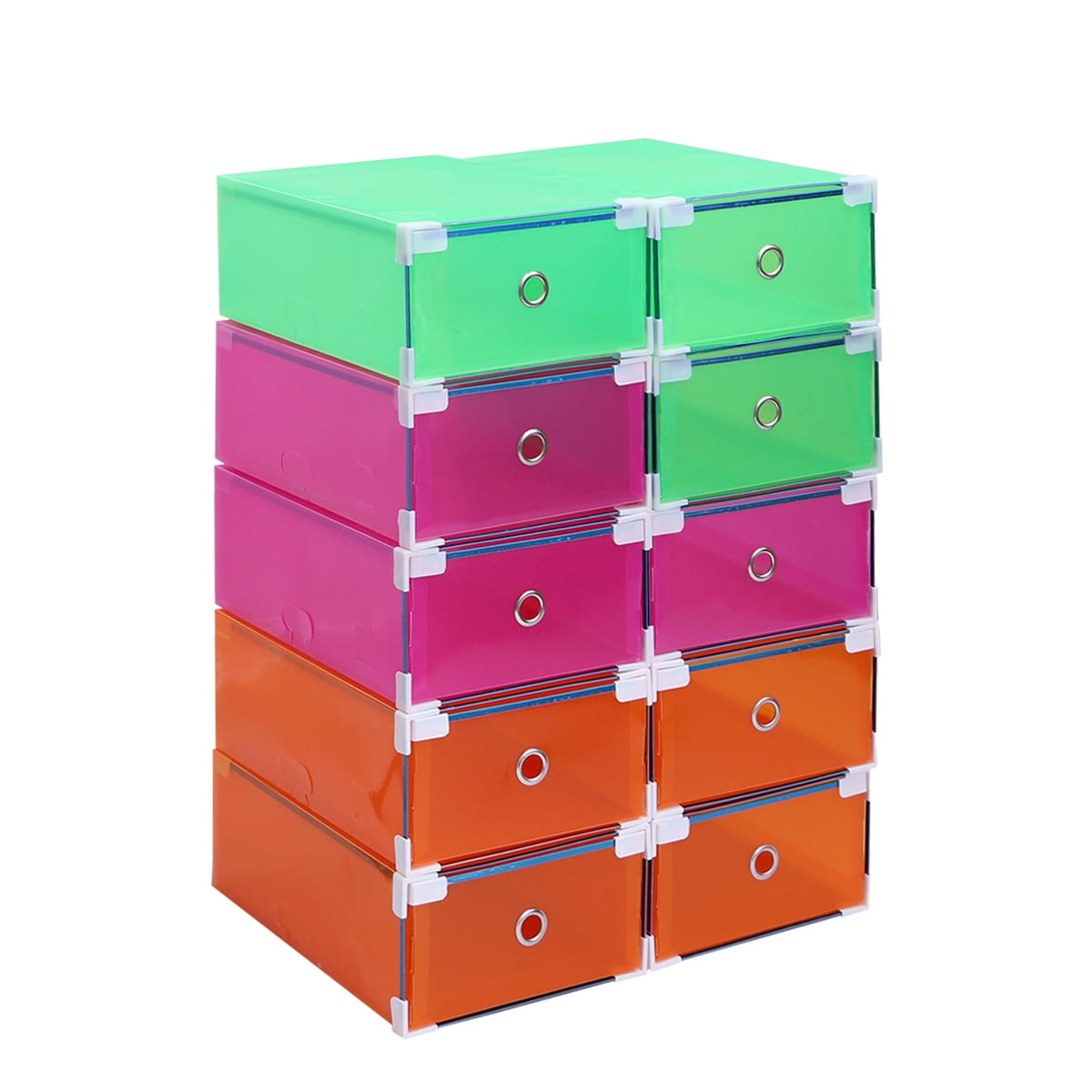 10PCS Plastic Crate Storage Clear Drawer Shoe Boxes Stackable Foldable