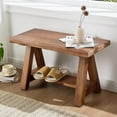 thumbnail image 6 of Solid Wood Entryway Bench, 30" Rustic Small Storage Bench 2-Tier Farmhouse Wooden Bench with Shelf Narrow Bench Seat Indoor for Entryway, Living Room, Dining Room, Hallway, Walnut, 6 of 16