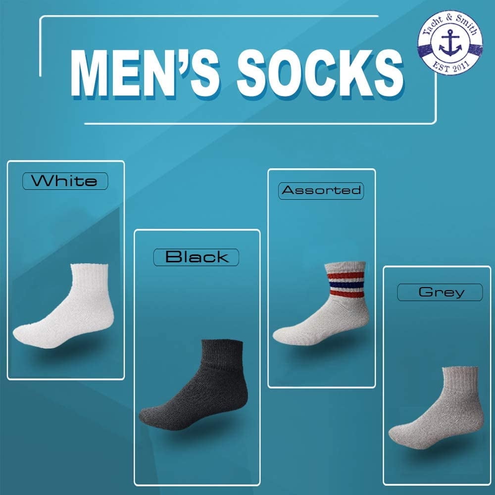Yacht & Smith Men Wholesale Cotton Sport Athletic Mid Ankle Socks Bulk Case Pack Size 10-13, (White) (24)