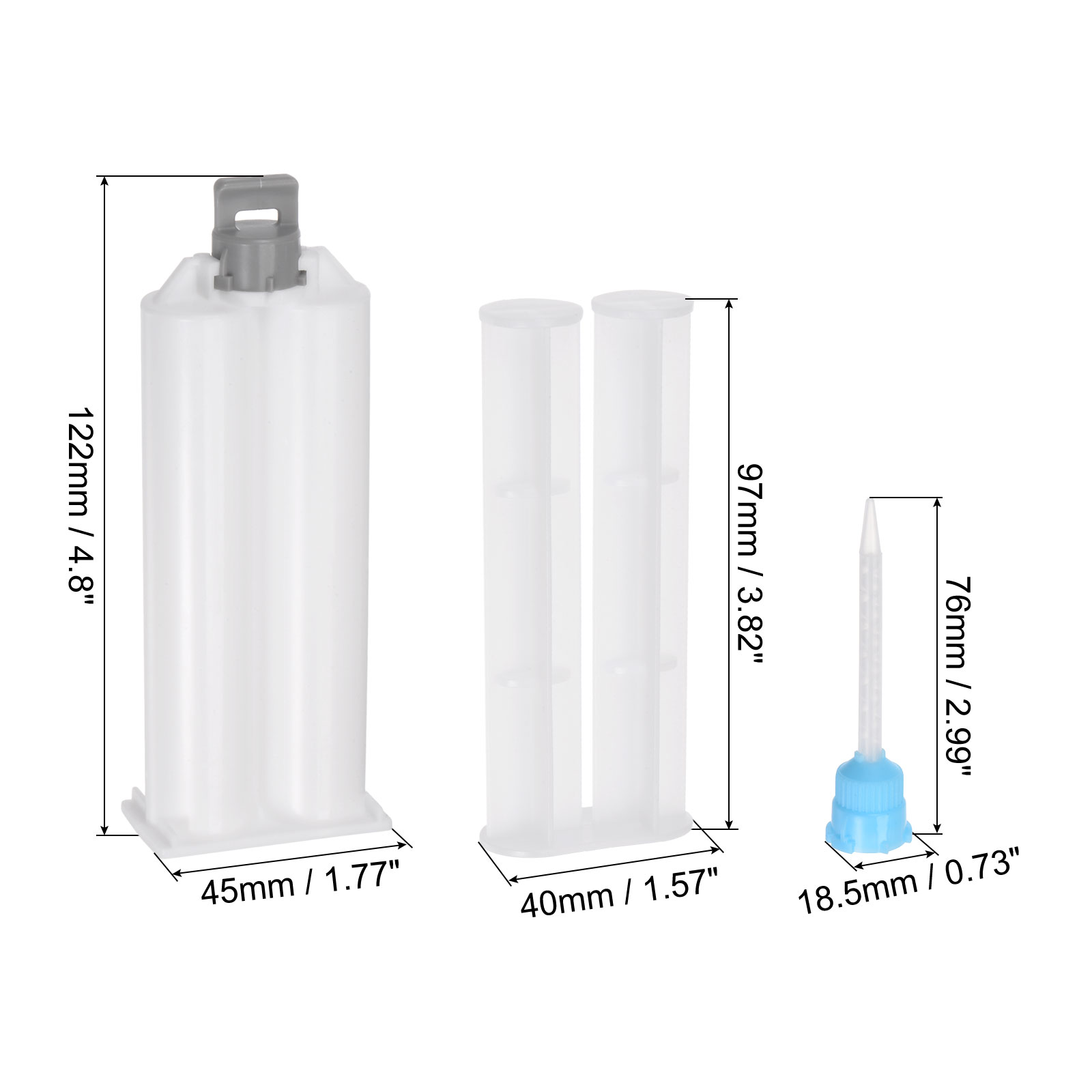 Cartouche Double 50 Ml 1:1 Pour Pistolet à Colle époxy – Longueur 122 Mm, Piston Gris