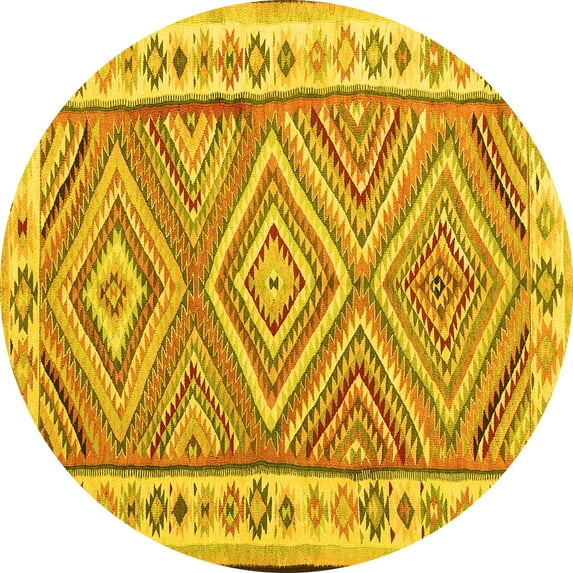 Ahgly Company Machine Washable Indoor Round Southwestern Yellow Country Area Rugs, 7' Round