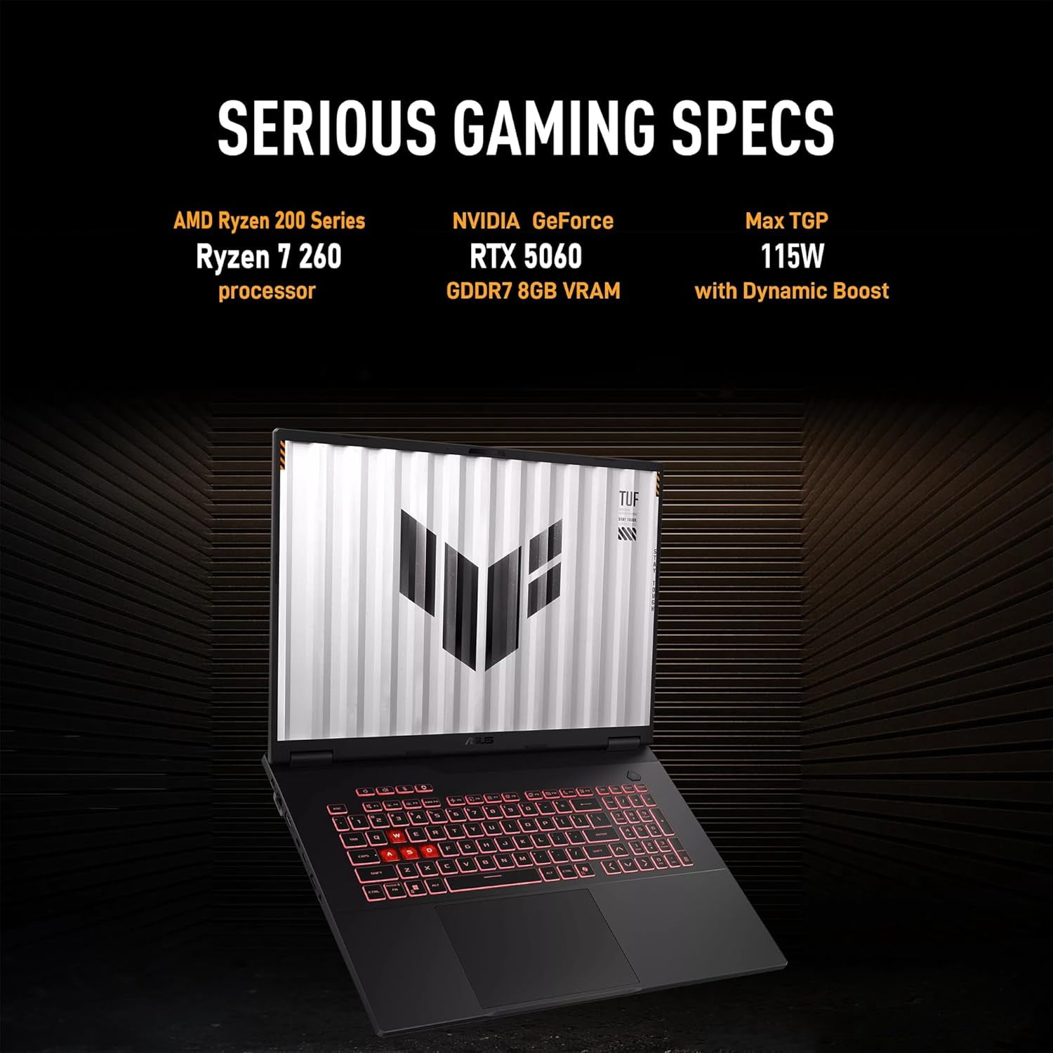 ASUS TUF Gaming A18 Gaming Laptop | 18" WUXGA IPS 144Hz | AMD 8-Core Ryzen 7 260 | 32GB DDR5 2TB SSD | NVIDIA GeForce RTX 5060 (572 AI Tops) | Backlit Keyboard USB 4 Win11 Pro w/DLCA Accessory