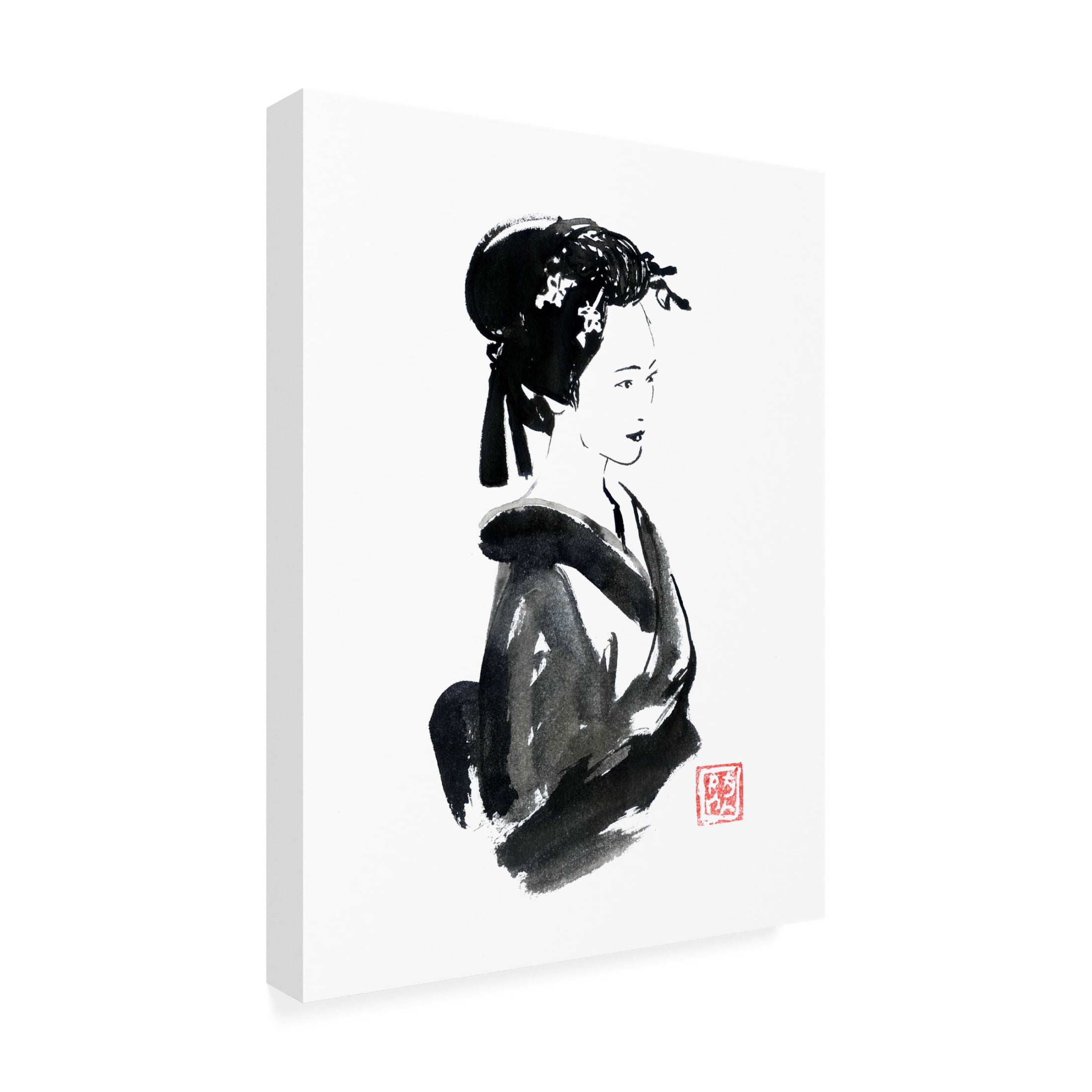 Canvas Wall Art - Pechane 'Beautiful Geisha' Wall Art for Living Room, Bedroom, or Office Décor by Trademark Fine Art - 14 x 19 Inches