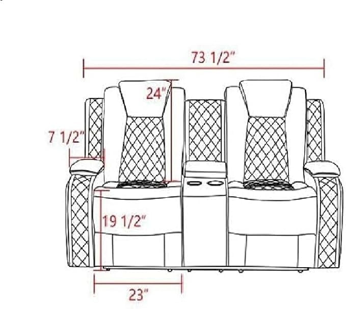 Power Recliner Sofa Set with LED Lights, Air Leather Home Theater Seating with USB Ports, Cup Holders, Hidden Storage, Black