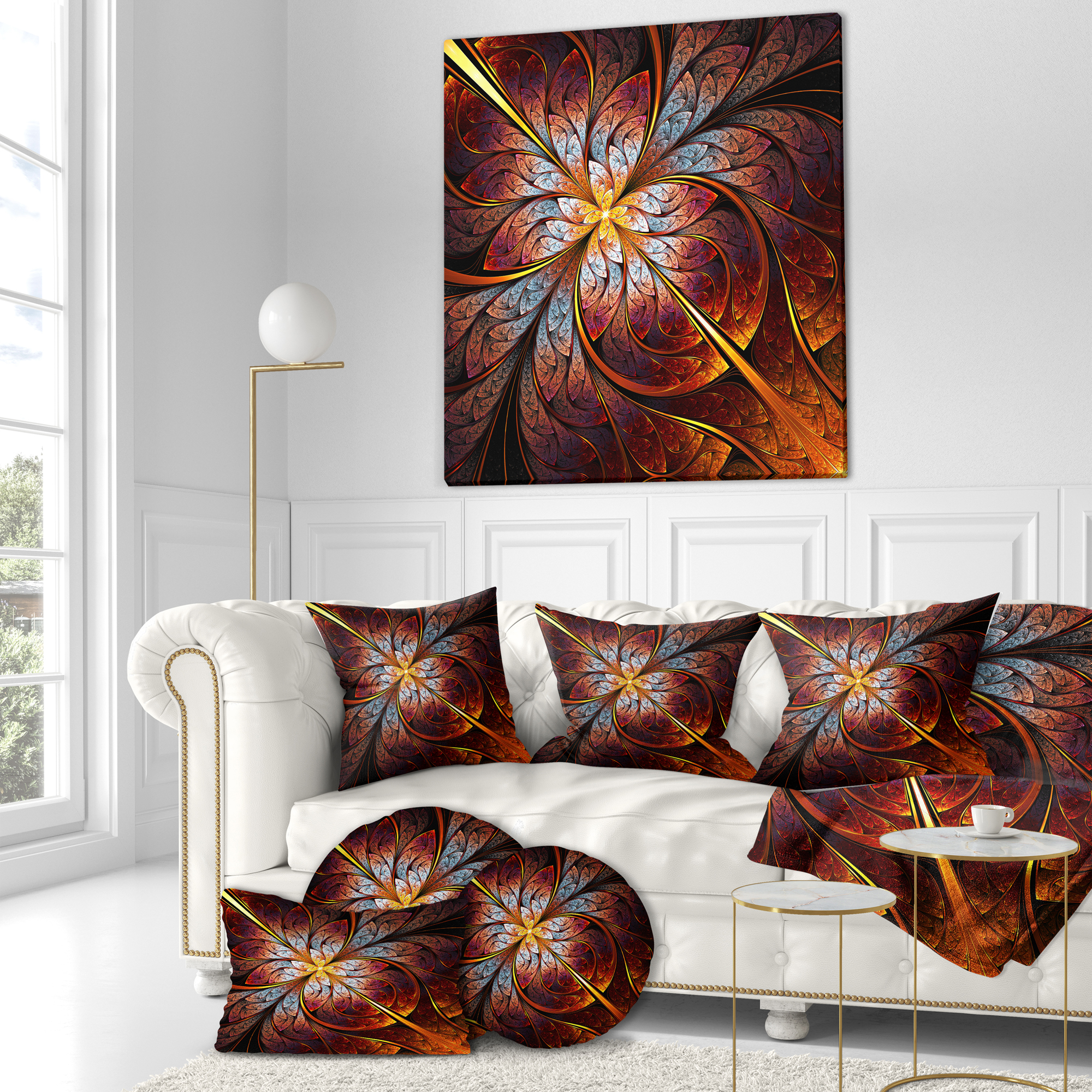 Designart Fractal Flower Red and Blue - Floral Throw Pillow - 16x16