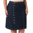 thumbnail image 2 of DARING DIVA Women's Plus Button Front High Waist A Line Midi Jean Skirt 3X Dark Blue, 2 of 6