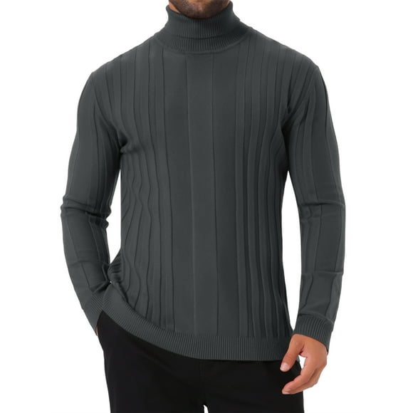 INSPIRE CHIC Men's Turtleneck Sweaters Solid Color Turtle Neck Warm Knitted Pullover Sweaters L Dark Gray