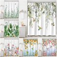 Spring Floral Shower Curtain with Greenery Leaves Butterfly Hummingbird