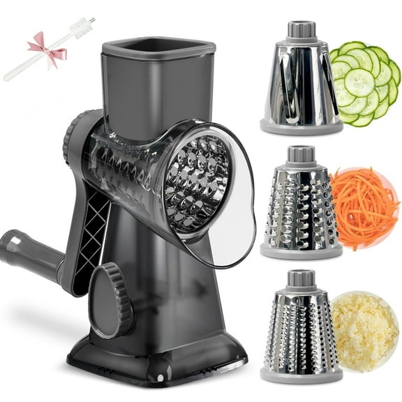YUOFD Rotary Cheese Grater, Handheld Cheese Shredder with Kitchen Grater Vegetable Slicer,3 Interchangeable Blades, Dishwasher Safe, Easy to Clean Grater for Vegetable, Fruit, Nuts,Chocolate