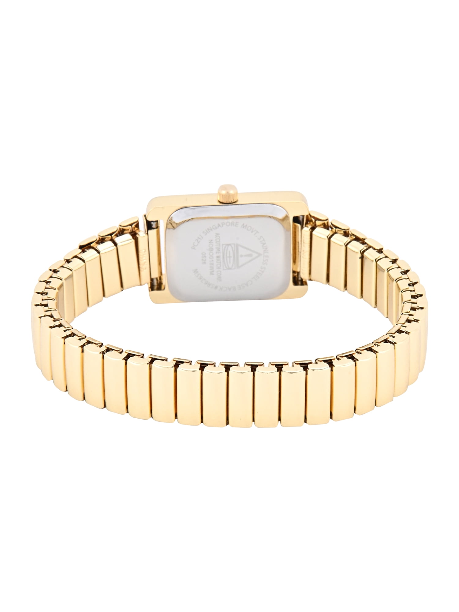 No Boundaries Adult Female Goldtone Tank Case Watch with Gold Link Bracelet.