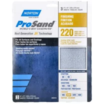 Norton Abrasives Sandpaper Sheet,Very Fine,220 Grit,PK3 07660768158