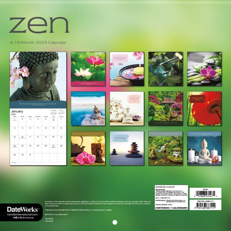 Trends International 2023 Zen Wall Calendar & Magnetic Frame