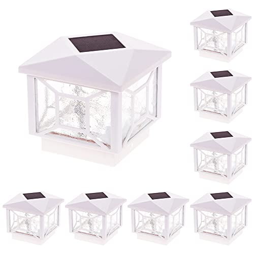 GreenLighting Geometric Square Solar Post Cap Lights Fits 4x4 Wood, 4x4 & 5x5 PCV/Vinyl Outdoor Solar Powered Post Cap Light, Fence Post, Landscaping, Deck, Garden- Bright LED, Waterproof White 8 Pack