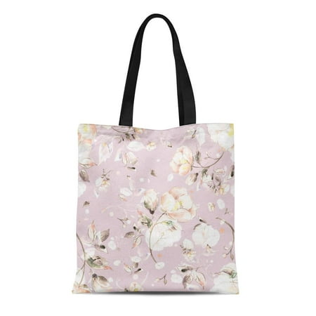 Ugh Store SIDONKU Canvas Tote Bag Colorful Watercolor of Light Flowers V Vintage Pastel Pink Durable Reusable Shopping Shoulder Grocery Bag ()