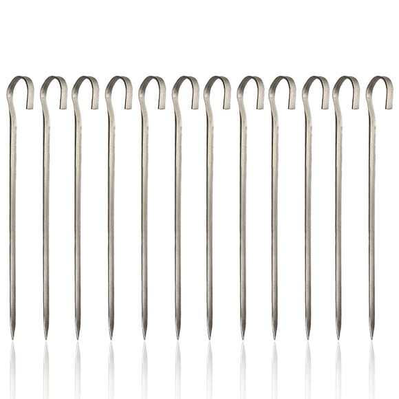 DELIGHTBOX UPI New Long Stainless Steel, Barbecue, BBQ, Shish Kebab Kabob Skewers, Ring-Tip Handle, 1 Dozen, 12" L