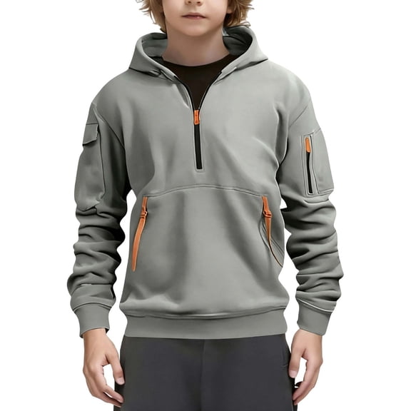 biudgviw Boys Girls Hoodies Kids Long Sleeve Zipper Hooded Sweatshirt Casual Half Zip Pullover Tops with Pockets Fall Winter Clothes