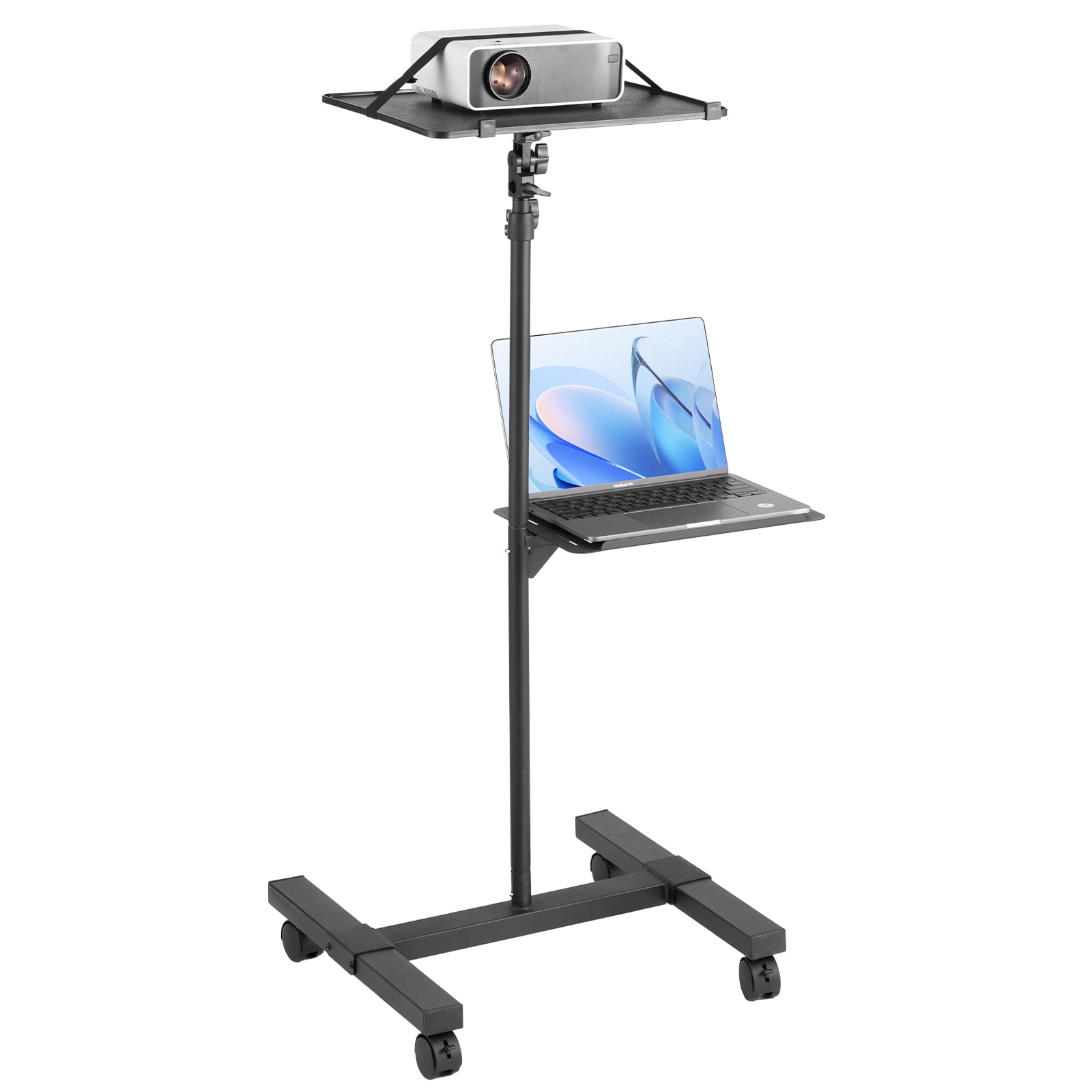 KFFKFF Mobile Projector Stand, Flexible Projector Floor Stand with Height Range of 22.8 to 57.3 inches, Projector Holder with Dual Platforms, Suitable for Outdoor Cinema, Household, Workplace