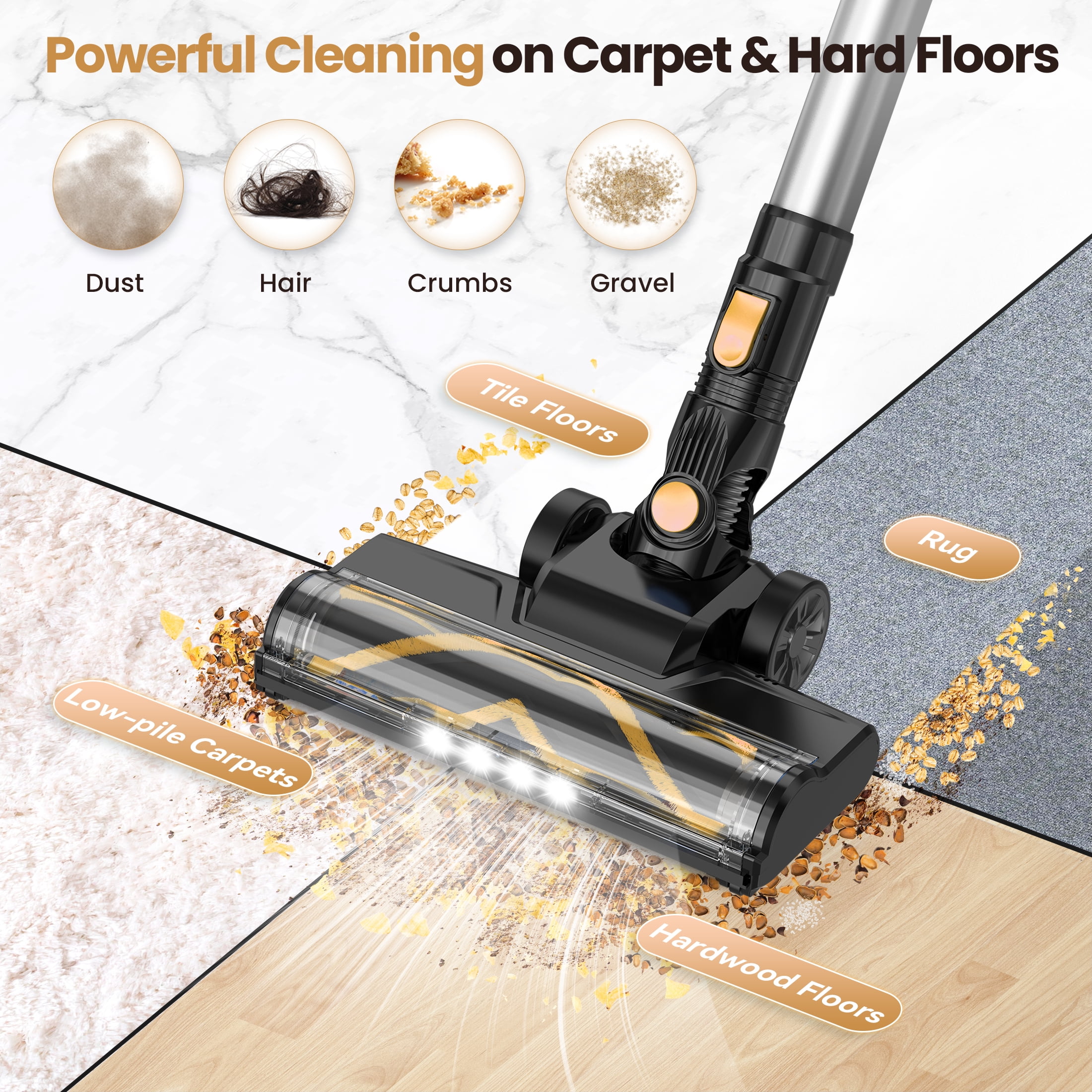 YOMA Cordless Vacuum Cleaner, 6 in 1 Lightweight Handheld&Stick Vacuum for Home Hard Floor Carpet Pet Hair