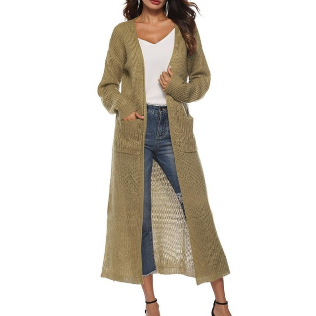Timegard Cardigan Sweaters for Women Solid Color Open Front Knit Jackets Side Split Long Coat Fall Fashion