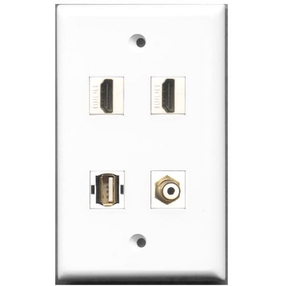 RiteAV - 2 Port HDMI 1 Port RCA White 1 Port USB A-A Wall Plate
