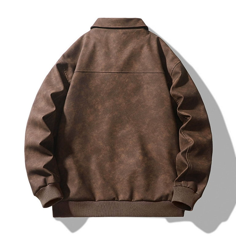 Leather Bomber Jacket Men Vintage Baseball Coat Winter Thick Warm