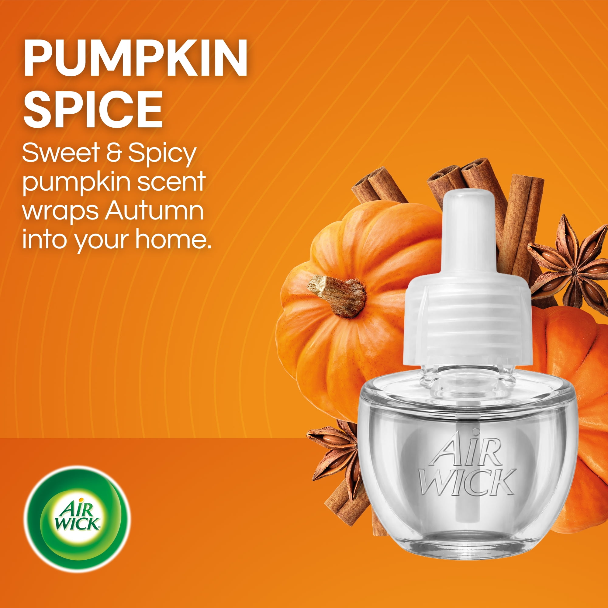 (5 pack) Air Wick Plug-in Fall Scented Oil Warmer Air Freshener Refills, Pumpkin Spice, 4 Count