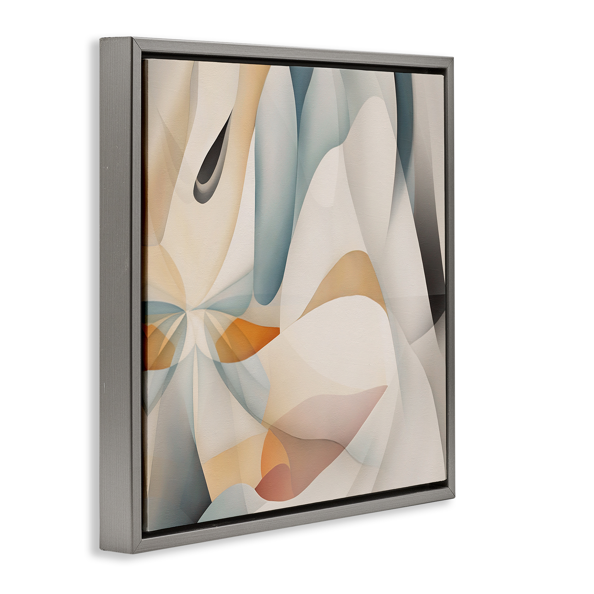 Stupell Industries Flowing Curved Shapes Abstract Painting Gray Floater Framed Canvas Art Print Wall Art, 18 x 18
