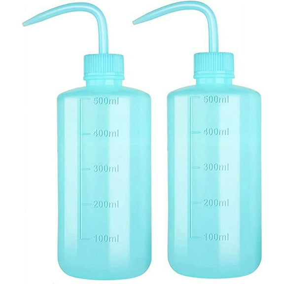 Nvzi 500ml Plastic Safety Wash Bottle, Blue Lab Squeeze Bottle with Narrow Mouth and Scale Labels, Squirt Bottle For Plant Flower Succulent Watering - 2 Packs
