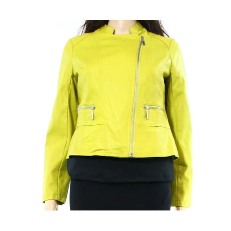 Alfani NEW Green Lime Womens PP Petite Faux-Leather Motorcycle Jacket