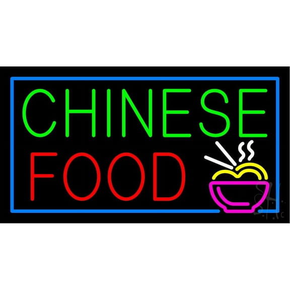 Chinese Food LED Neon Sign 20 x 37 - inches, Black Square Cut Acrylic Backing, with Dimmer - Bright and Premium built indoor LED Neon Sign for restaurant window and interior decor.