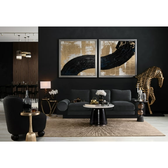 Sagebrook Home Modern Mirrored Top Side Table with Metal Base Contemporary Black and Gold Orb Accent Table