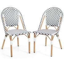 Gymax French Bistro Chair Set of 2 w/ Hand-woven Rattan Galvanized Metal Frame Outdoor