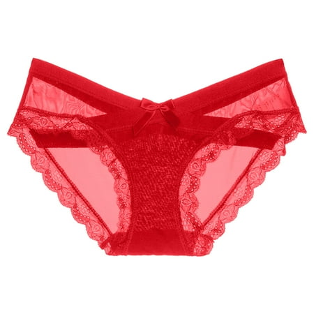 QYZEU Women s Lingerie  Sleep & Lounge Sexy Lace Low Waisted No Show Panties Solid Breathable Comfy Briefs Soft Stretch Lightweight Bikini Underwears Red M