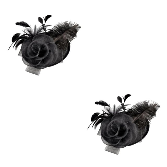 relayinert Chapeau Fascinant Rétro Élégant Réversible Toutes Saisons Ajustable pour Femmes Fleur Maille Rubans Plumes Fedoras Chapeau Noir 2 Ensembles