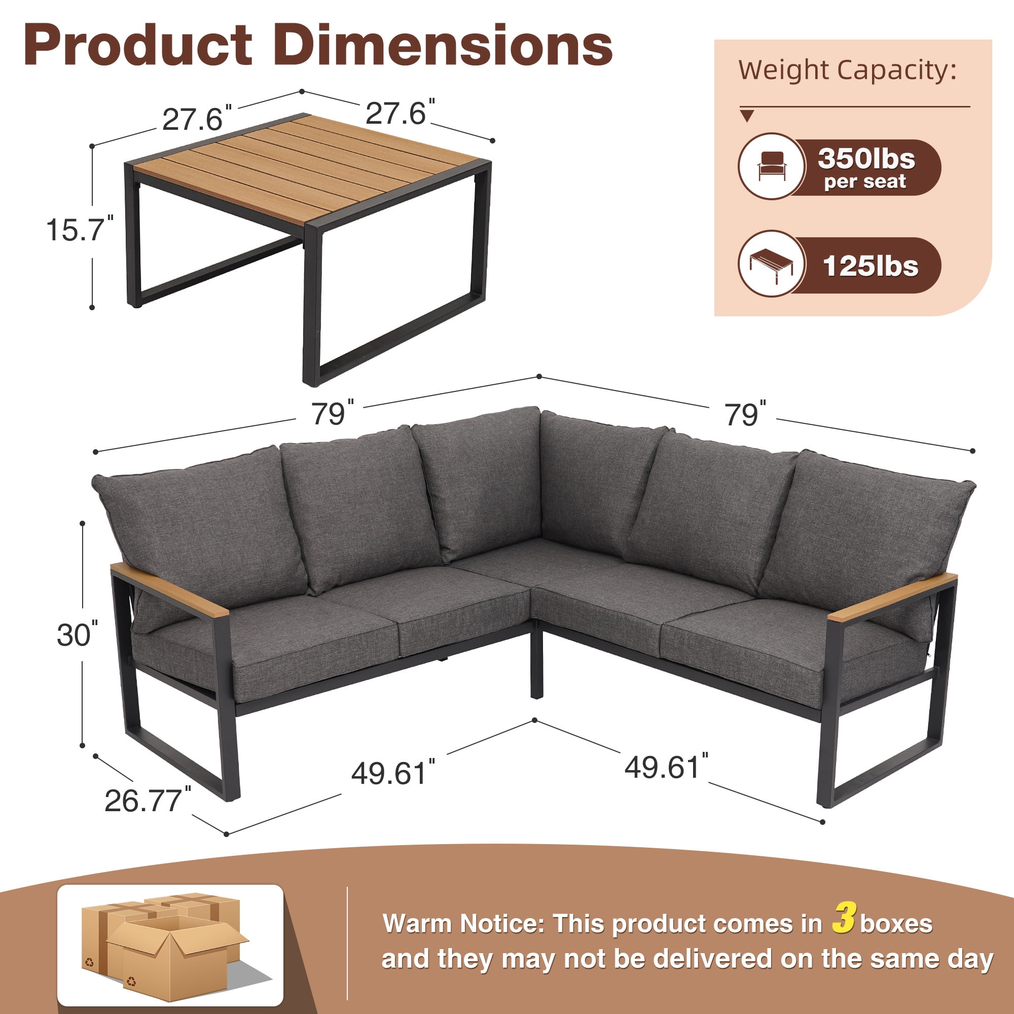 COMLAX FIELD Patio Furniture Set, 6-Piece Outdoor Sectional Sofa Set, L Shape Patio Conversation Set, Outdoor Couch with Coffee Table