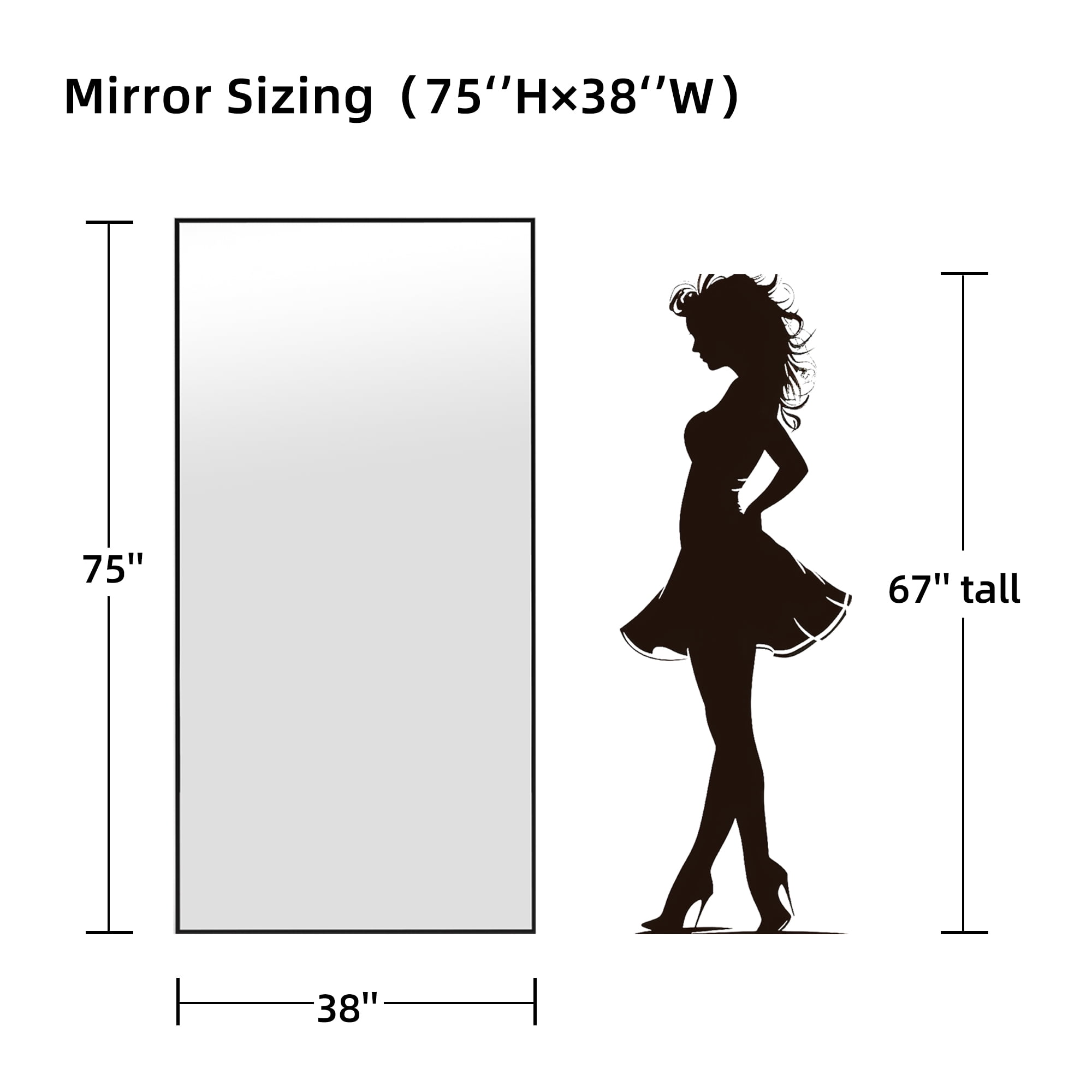75x38 Oversized Rectangle Aluminum Alloy Frame Full Length Mirror Floor Mirror,Black