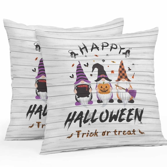 Outdoor Waterproof Pillow Covers Halloween Purple Orange Dwarfs Decorative Throw Pillow Protectors,Retro Farm Wood Plank Pillowcase Cushion Cases for Patio Sofa Garden Couch,16x16in,Pack of 2