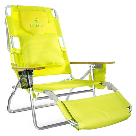 Open Box Ostrich Deluxe 3N1 Outdoor Beach Lounge Chair w/ Footrest, Lime Green