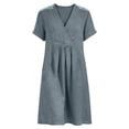thumbnail image 6 of Ayolanni Solid Women Summer Dresses V Neck Short Sleeve A-Line Midi Dress Cotton Vacation Flowy Dressy Dress with Pockets Gray XXL, 6 of 9