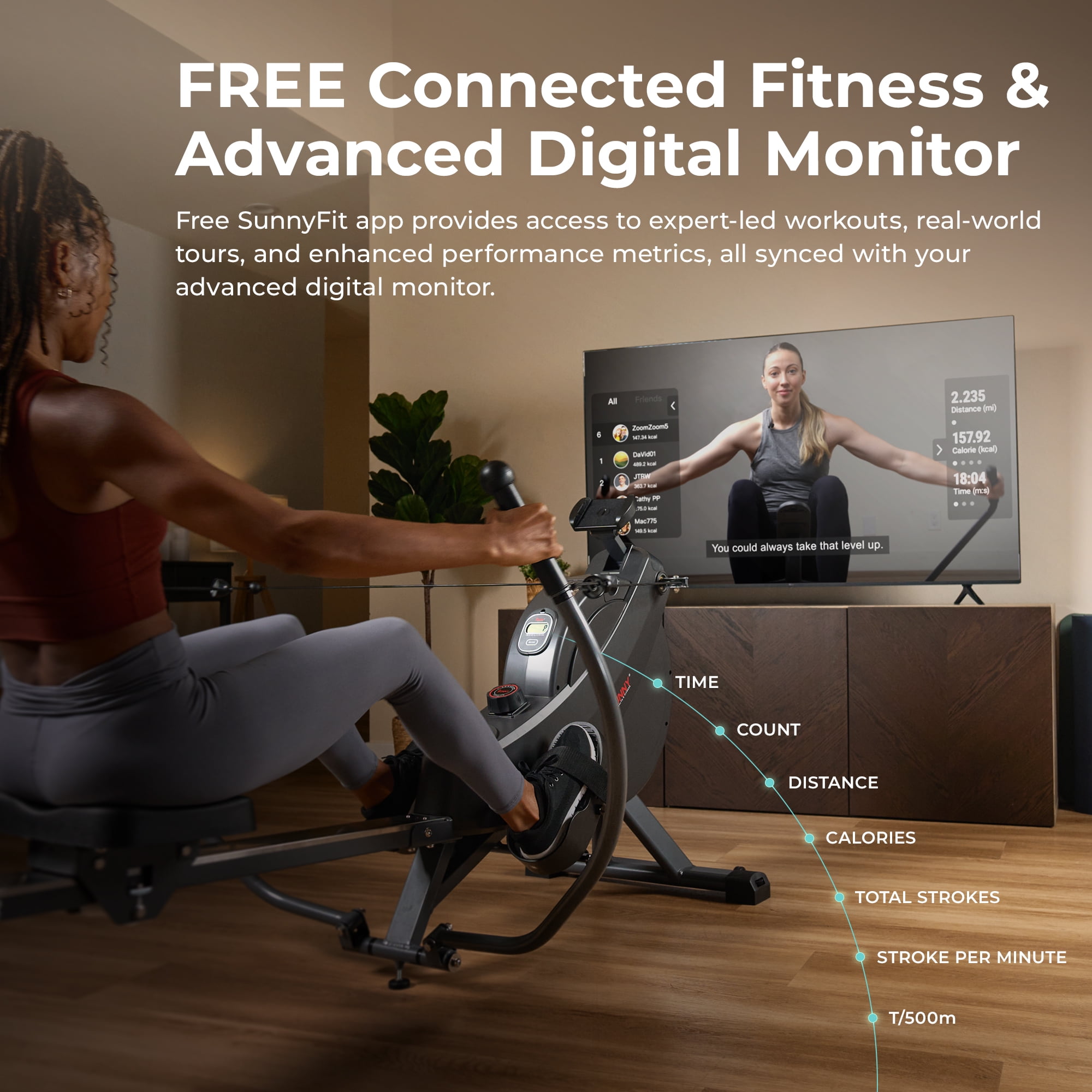 Sunny Health & Fitness MotionMax Foldable Magnetic Rowing Machine with Full Feathering Capability + Extra-Long 51” Rail w Smart Bluetooth & FREE SunnyFit® App- SF-RW522067