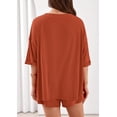 thumbnail image 4 of Costeam Womens V Neck Half Sleeve Two Piece Matching Set Loose Fit Top and Casual Shorts Lightweight Airy Fabric Side Pockets Elastic Waist Relaxed Daily Loungewear Outfit, 4 of 8
