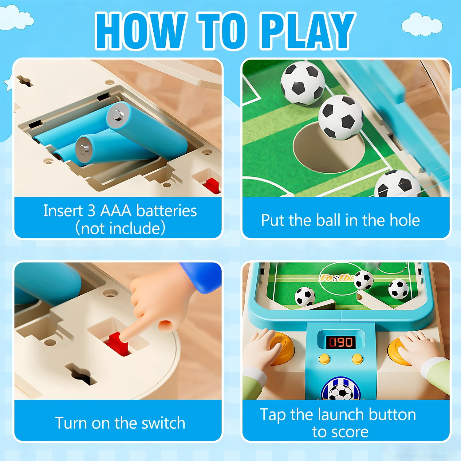 Kids Interactive Soccer Game Machine with Moving Goalkeeper, Lights & Sounds, Tabletop Football Toy for Boys Girls Ages 3+（BLUE)